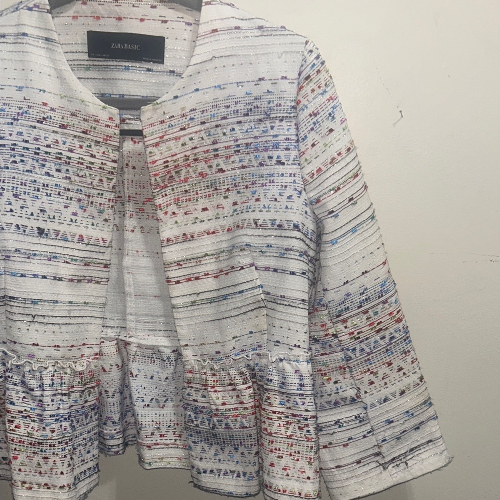 Zara White and Blue Patterned Blazer - Picture 5 of 11